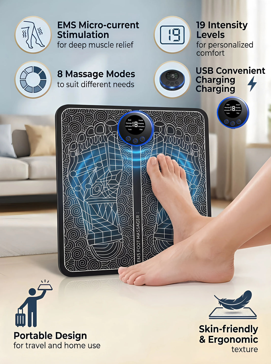 Tapete Massajador EMS Recarregável | Relaxamento e Circulação