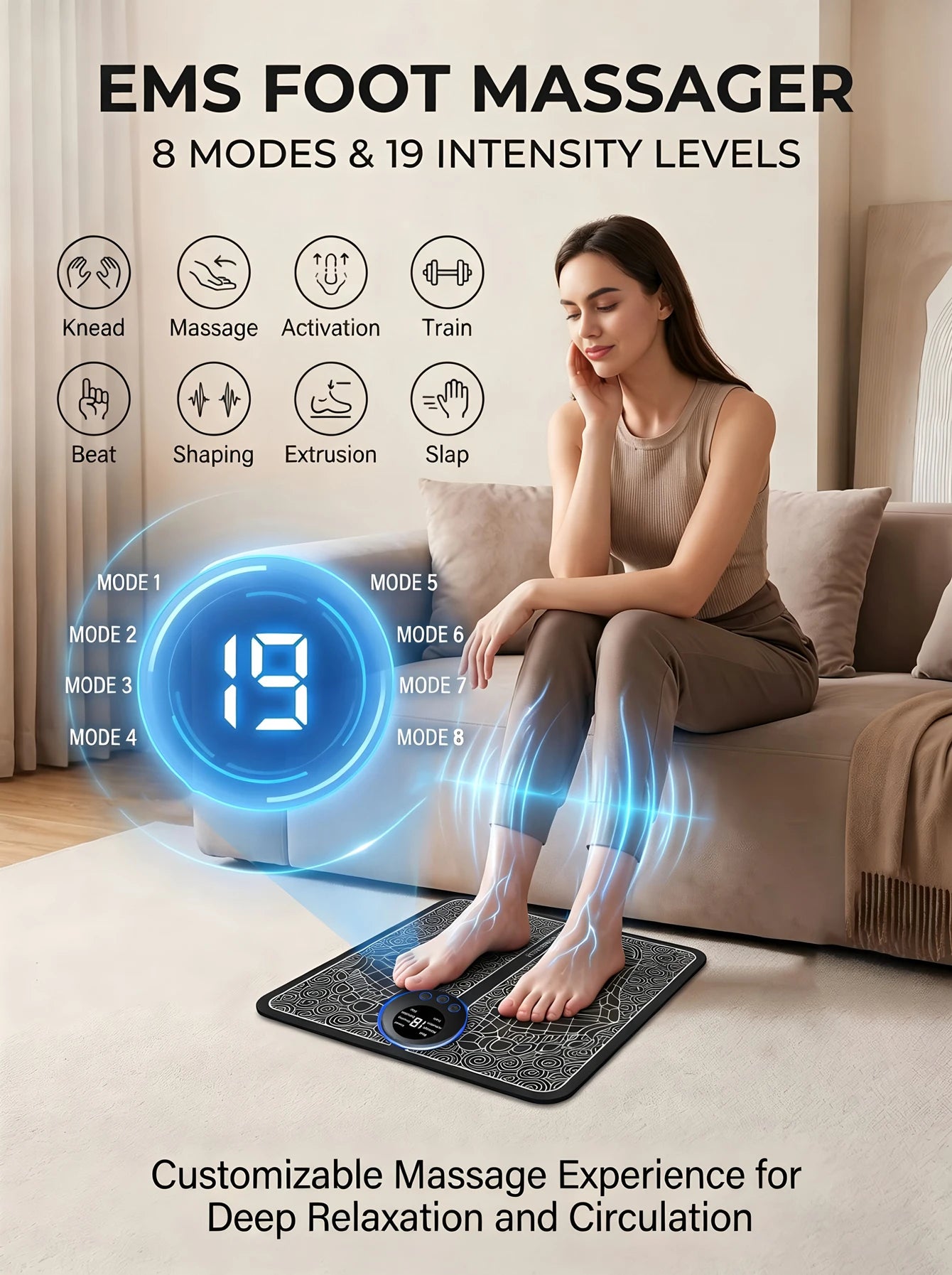Tapete Massajador EMS Recarregável | Relaxamento e Circulação